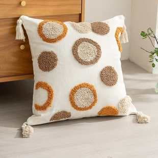 Bohemian Tufted Throw Pillow Cover with Loop Yarn and Tassels, Home Decor Cushion for Sofa Bed Headrest