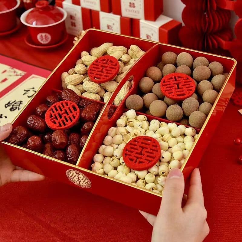 Early Birth of Noble Son Four-Compartment Tray Wedding Supplies Complete Set Engagement Decoration Basket Fruit Plate Wedding Room Decoration