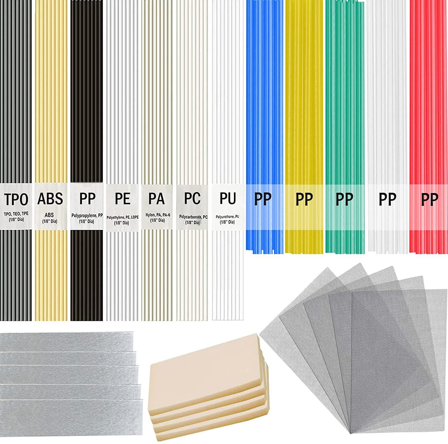 120 pieces of plastic repair welding rods for car bumpers, plastic welding machine, smoothing and welding plastic strips (TPO, PP, ABS, PC).