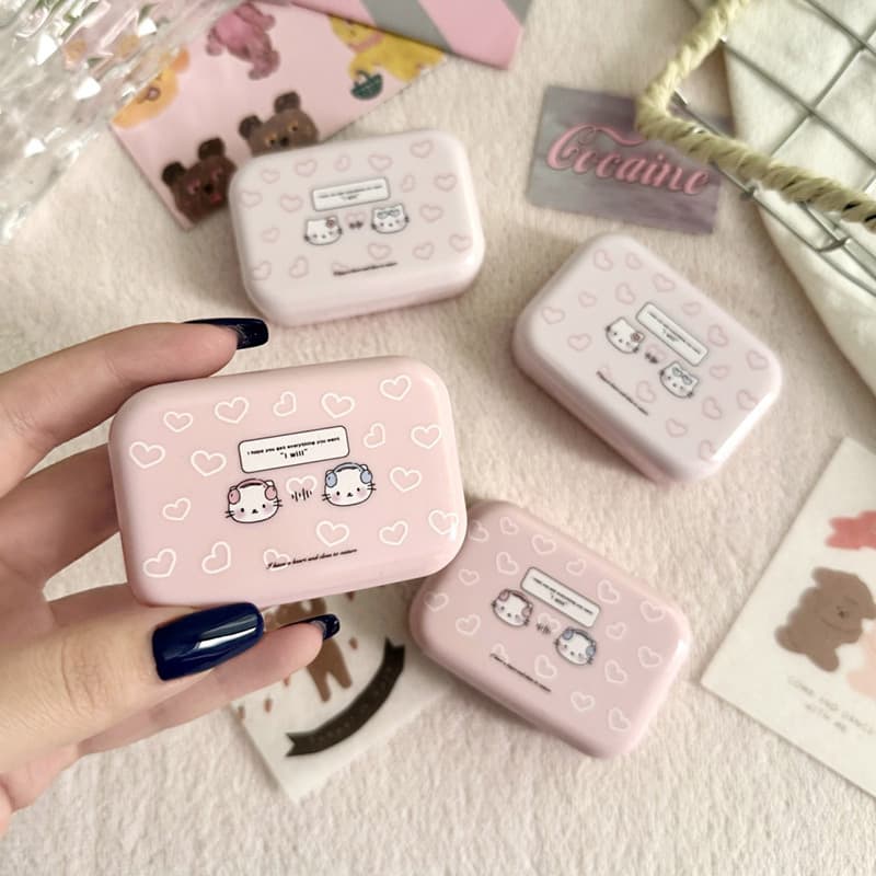 Ins-style minimalist contact lens case, colored lens storage box portable cute kitten companion case with suction cup