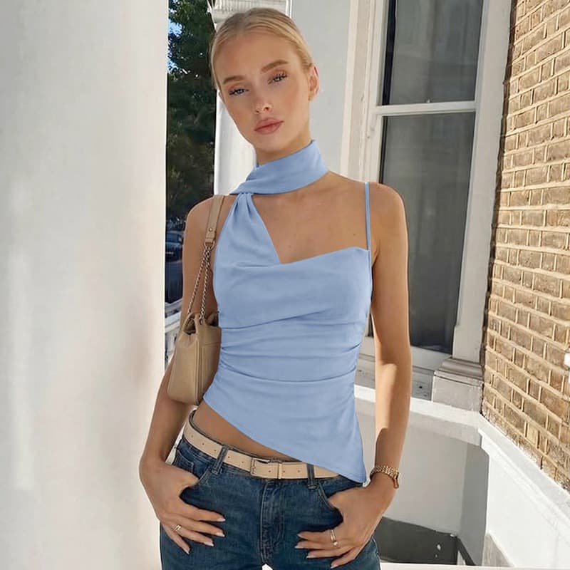 European and American Ins Style Women's New Arrival Sexy Pure Desire Neck Strap Solid Color Single Shoulder Camisole Top