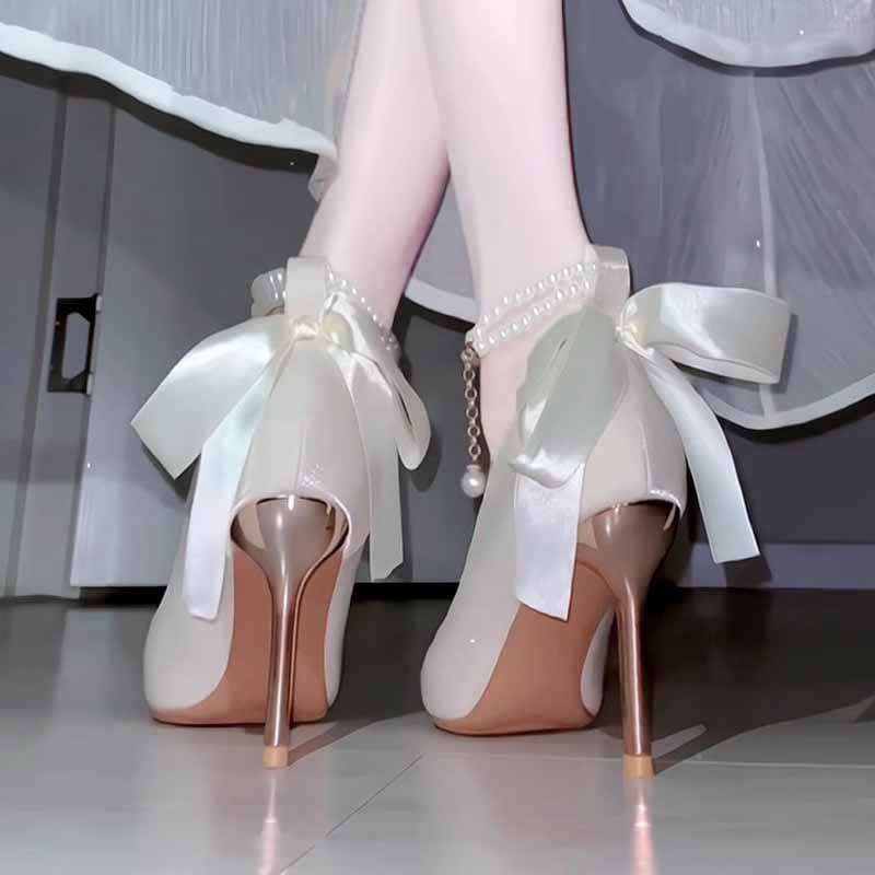 French High Heels Women's Temperament Sexy Cheongsam Shoes Dress Shoes Bridesmaid Shoes Women's White Gentle Wedding Shoes Bridal Shoes Women