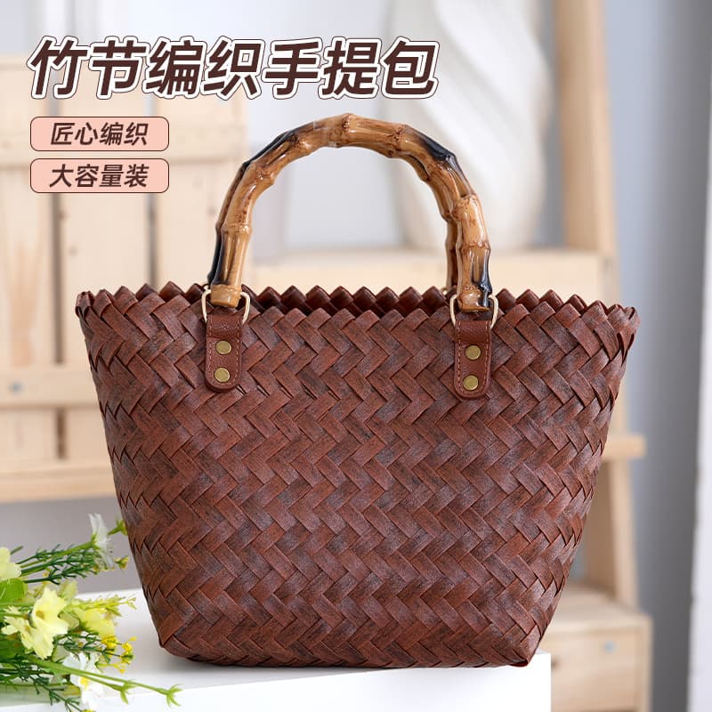 Factory Wholesale Rattan Woven Bamboo Knot Handbag Women French Handmade Woven Bag Handbag Basket Cross-border Wholesale