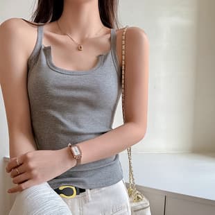 Women's U-Neck Camisole Tank Top, Solid Color, Slim Fit, Basic Layering Top