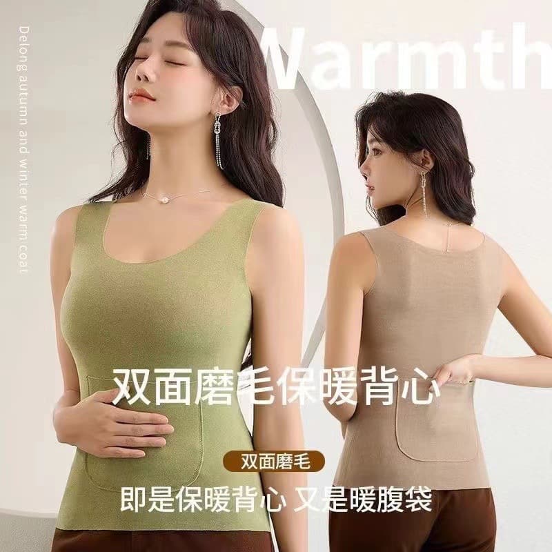 【Front and Back Pockets】Warm Vest, Douyin Pocket Double Pockets Same Style, Heating Thick Thermal Velvet Undershirt, Cold-Proof Underwear