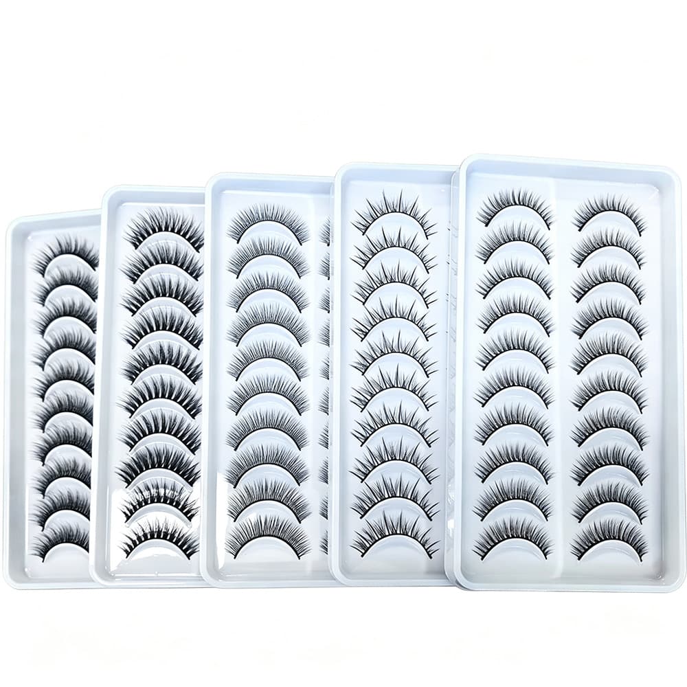 Ten pairs of 3D false eyelashes, thick, curled, slim, three-dimensional nude eyelashes, layered eyelashes, one piece