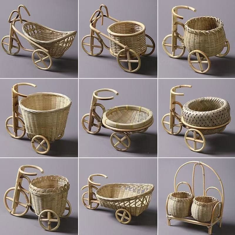 Special price bamboo and rattan cart, fruit plate and rattan crafts, hand-woven tricycle, rattan skeleton ornaments, mini