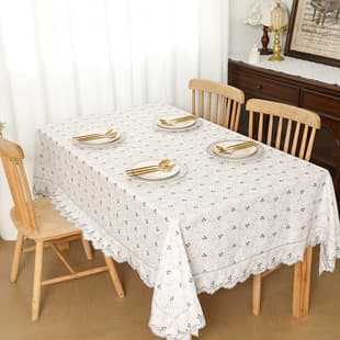 Rustic Cotton Linen Pure White Embroidered Rectangular Tablecloth, Round Tablecloth, Coffee Table Cover, Piano Cover, Drop Shipping