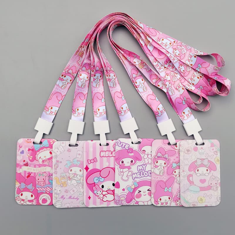 Cute Ins-style cartoon bus card holder with neck strap for students, meal card keychain, My Melody