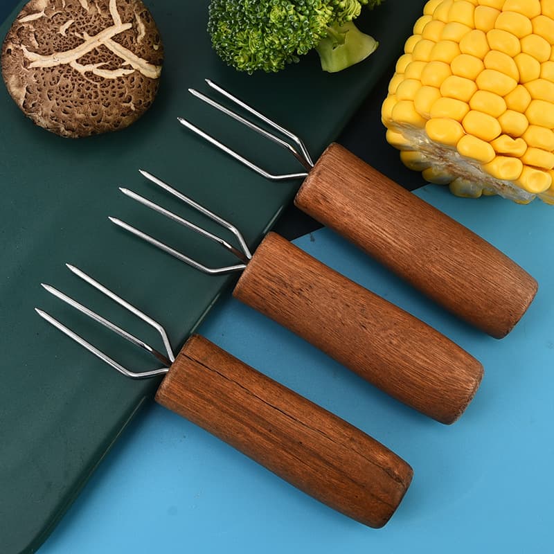Stainless steel corn forks, three-pronged fruit forks, BBQ needle forks, corn holders, and heat-resistant moxibustion needle forks.