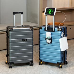 Multi-Functional Aluminum Frame Luggage Brake Wheel Trolley Case Silent Spinner Travel Suitcase Wet-Dry Separation Lining
