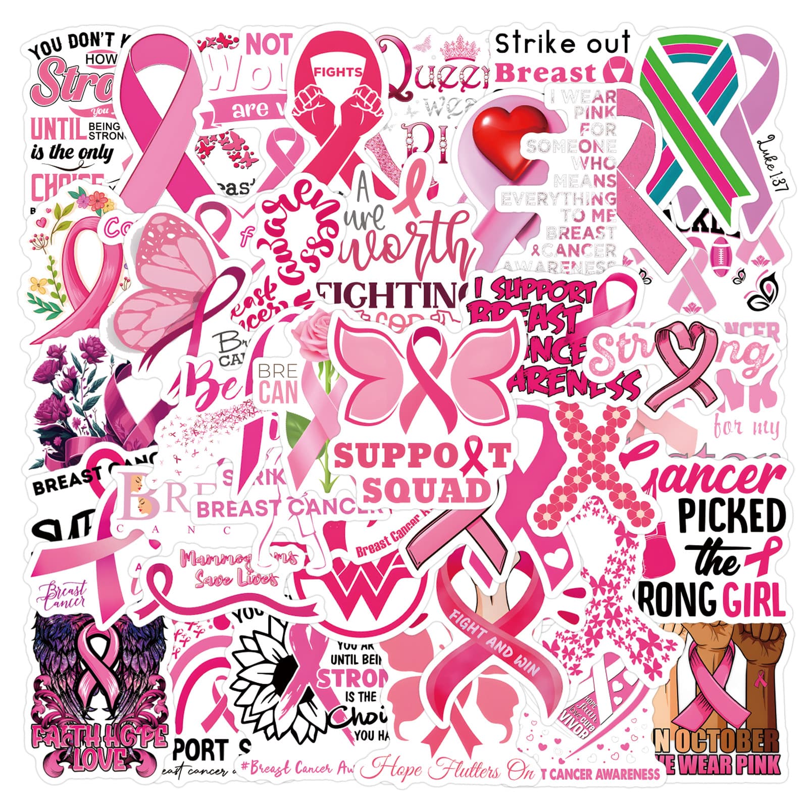 55 Pieces Cross-Border Breast Cancer Awareness Stickers Decorative Stationery Water Bottle Laptop Waterproof Decals