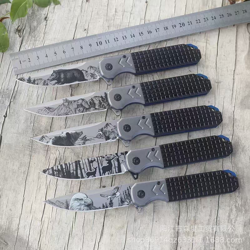 Outdoor Folding Knife 3D Model Stainless Steel Wilderness Self-Defense Portable Pocket Survival Tactical Folding Knife Aluminum Handle Survival Knife