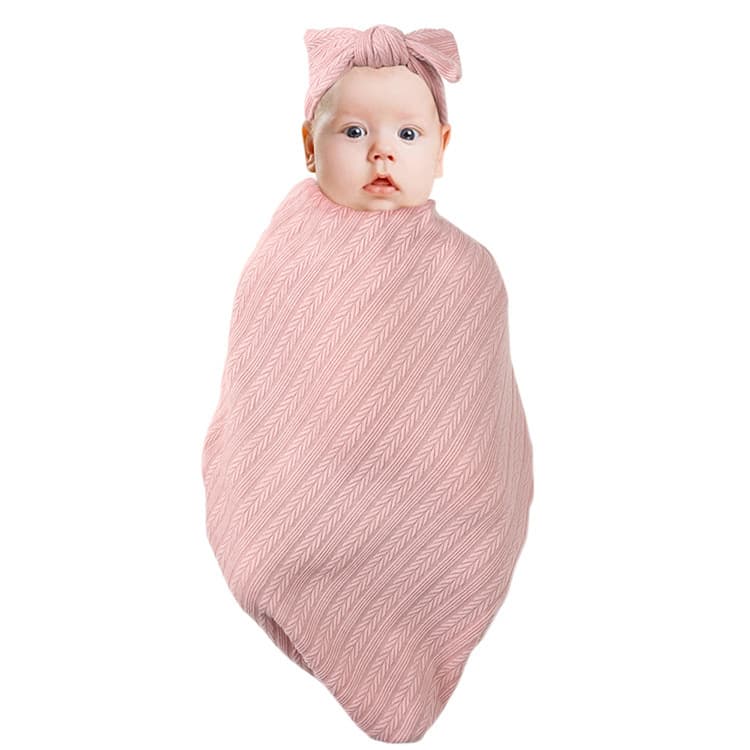 Foreign trade cross-border baby swaddle blanket set, newborn polyester-cotton solid color wheat ear pattern 3-piece set
