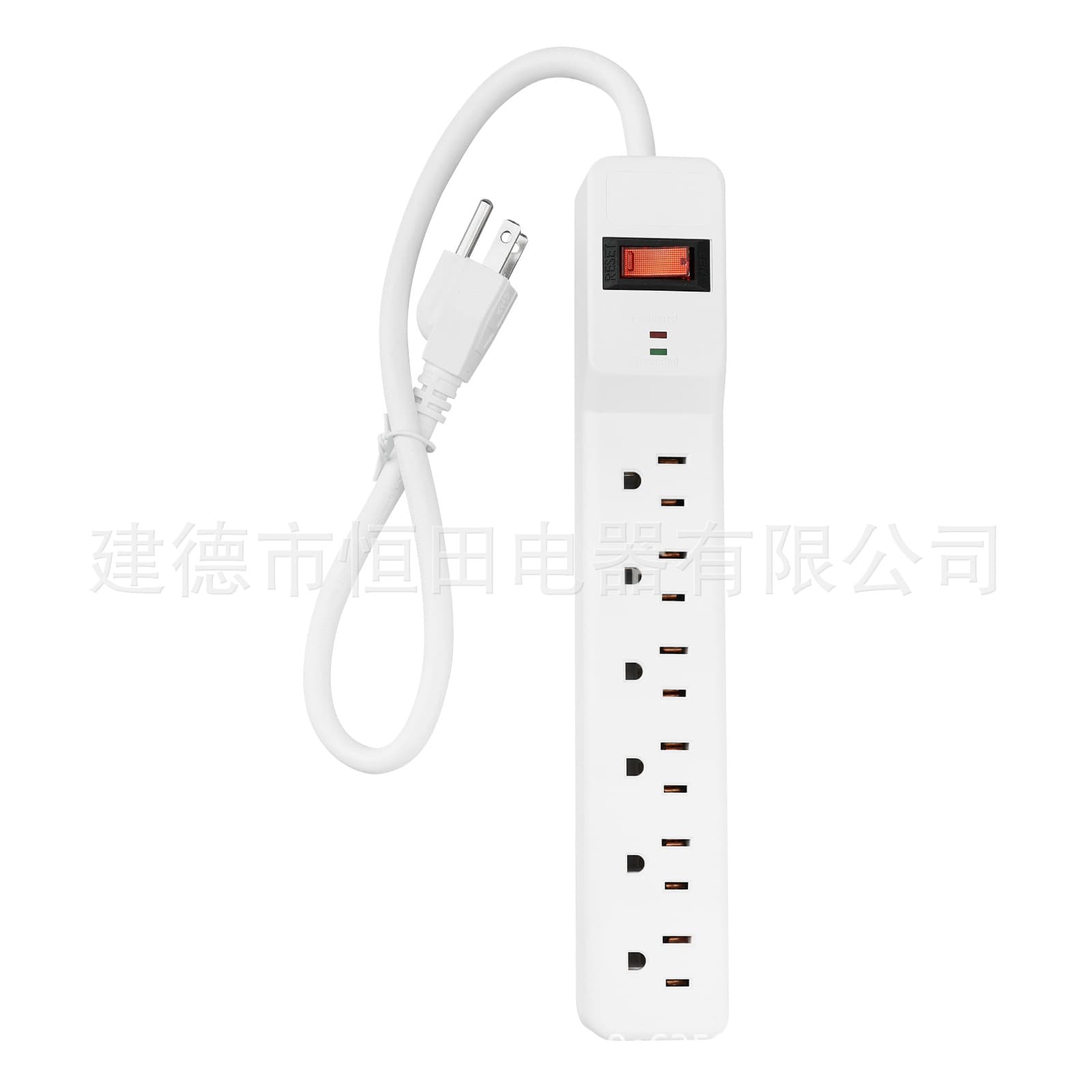 US Standard Power Strip with Multiple Outlets, Full Copper, Indicator Light, Surge Protection, Overload Protection, 6 Outlets