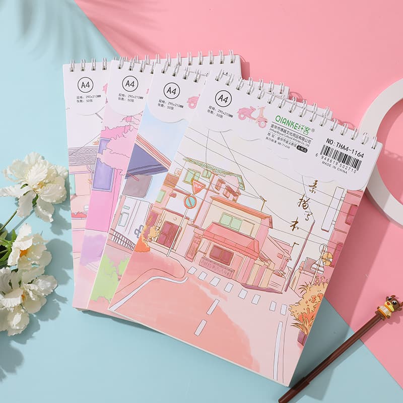 [Xianke] A4 Top Spiral Sketchbook Hand Drawing Sketch Blank Engineering Drawing Student Simple Thick Drawing Book