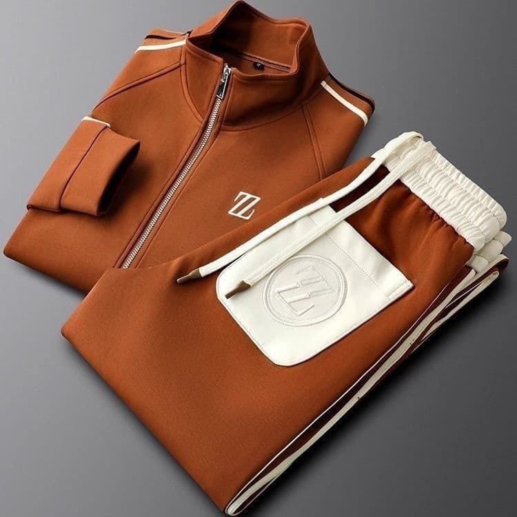 Men's Autumn New Stand Collar Casual Sport Set Trendy Fashion Sportswear Long Sleeve Straight Leg Pants Two-Piece