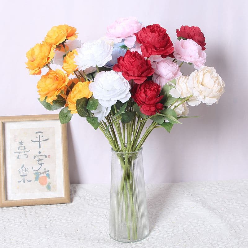Artificial Flowers 3-Head Ranunculus European Rose Wedding Decoration Home Decoration Cross-Border Handmade Fake Flower Ornaments Wholesale