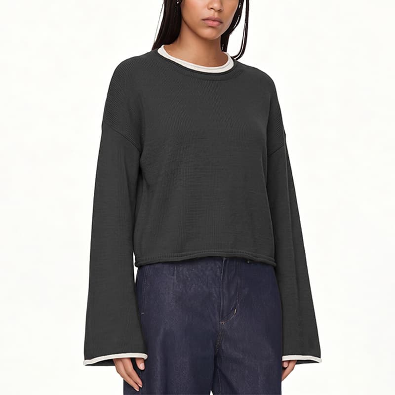 2026 Fall/Winter New Arrival Amazon TK Cross-Border European & American Women's Hot-Selling Round Neck Long Sleeve Color-Block Loose Pullover Top