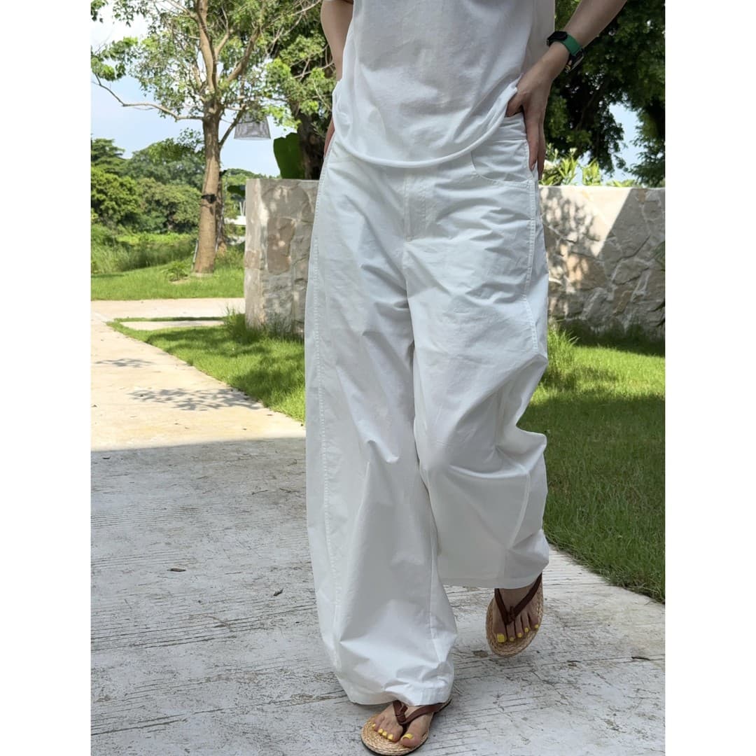 Trending Hot Style Peach Crisp White Fabric Pants Tailored Loose Curved Knife Pants Printed Waist Commute Wide-Leg Pants #5450