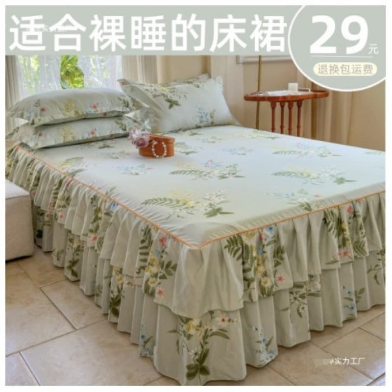 Korean Style Bed Skirt Single Piece Pure Cotton Bed Cover Protector Fitted Sheet Anti-Slip Ruffle Mattress Cover