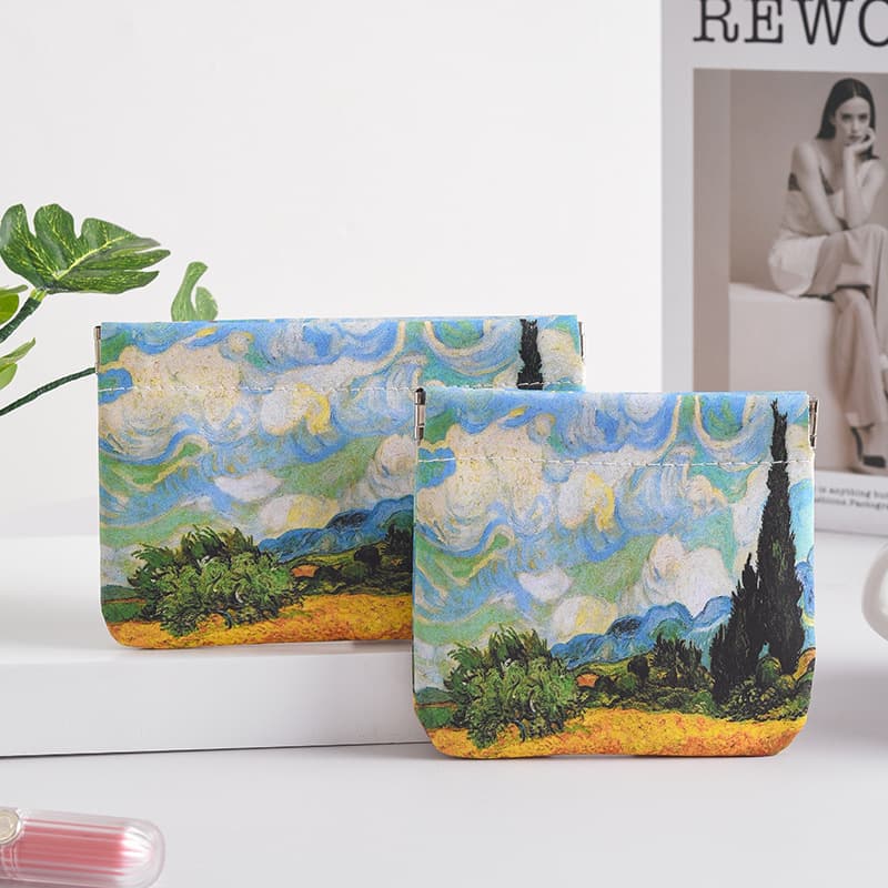 Van Gogh Oil Painting Wheat Field Landscape Makeup Bag, Portable High-Value Niche All-in-One Storage Bag, Protective Pouch