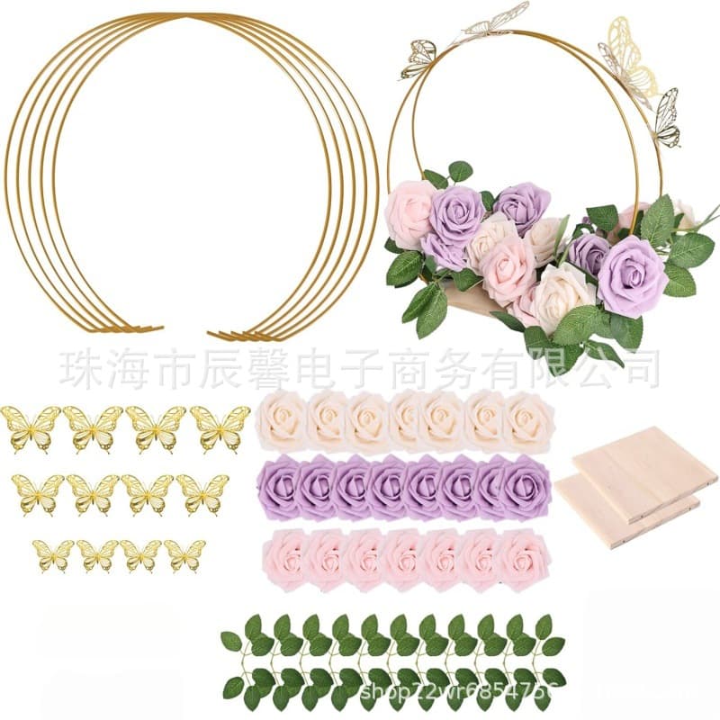 Cross-border Wedding Gold Iron Ring Circle Ornament Iron Arch Wreath Decoration Table Round Flower