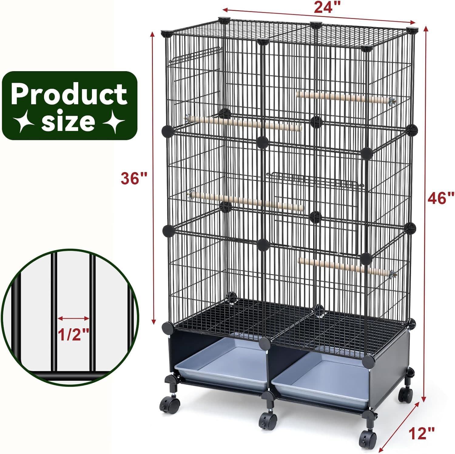 VISCOO Upgraded Encrypted 46-Inch Bird Cage, with Wooden Perch