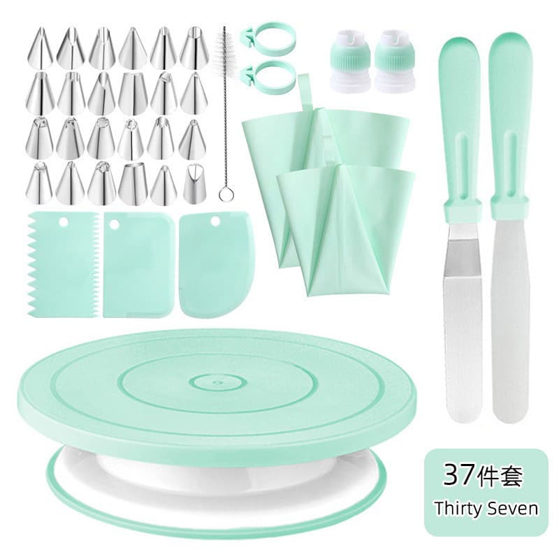 Cross-border foreign trade wholesale cake baking turntable set 37 pieces turntable decorating cream complete set of tools