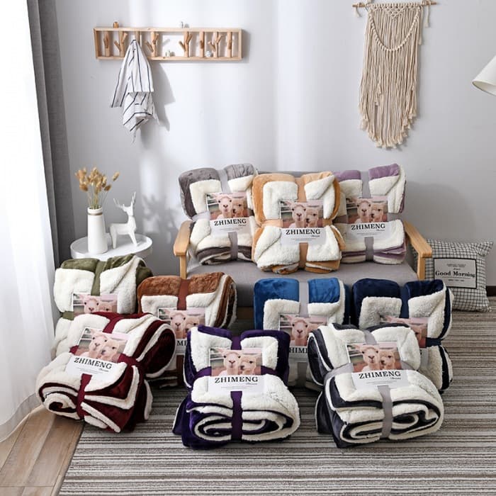 Cross-border wholesale double-layer lamb wool blanket, thickened warm nap cover, single/double flannel gift small throw.