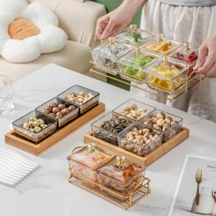 Glass Fruit Bowl Small Dish Luxury Home Fruit Tray with Lid Bar KTV Creative Compartment Snack Platter Snack Dish