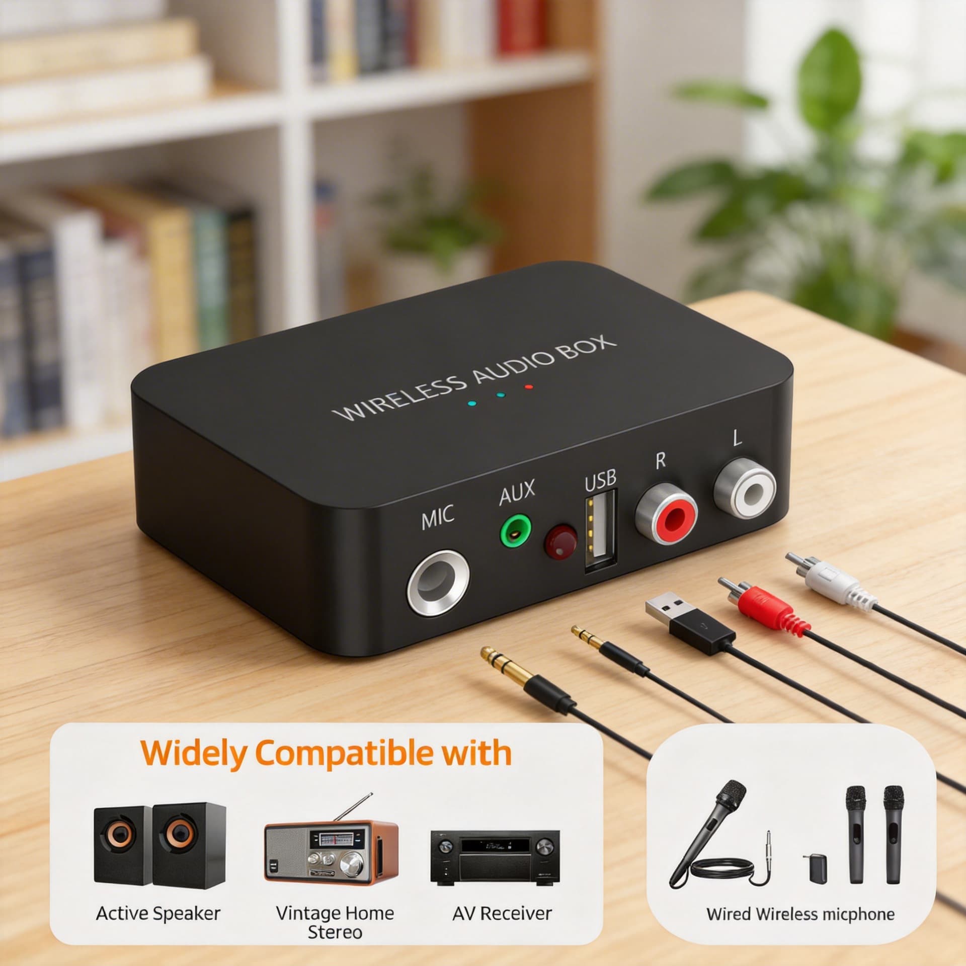 Wireless Audio Box Bluetooth Receiver 5.0 Audio Converter Supports Microphone AUX USB RCA Interface
