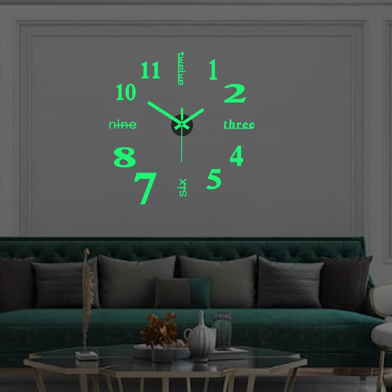 Creative Glow-in-the-Dark Minimalist Silent Wall Clock DIY Living Room Study Decorative Clock Digital Clock Mirror Wall Sticker Clock