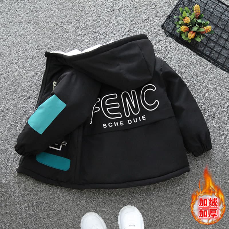 Thickened Fleece Winter Jacket for Boys And Girls Cute Cartoon Print Parka Coat Soft Cotton Outerwear with Hood for Kids