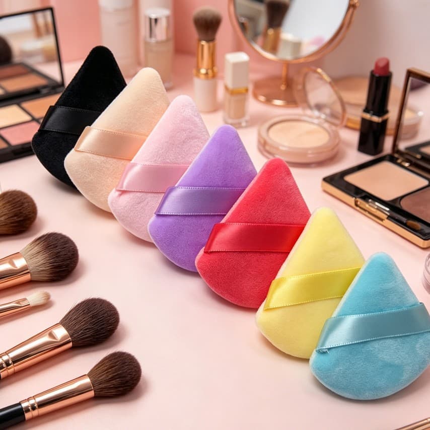 Velvet fan-shaped powder makeup sponge cross-border boxed air cushion dry powder setting triangle loose powder puff super soft