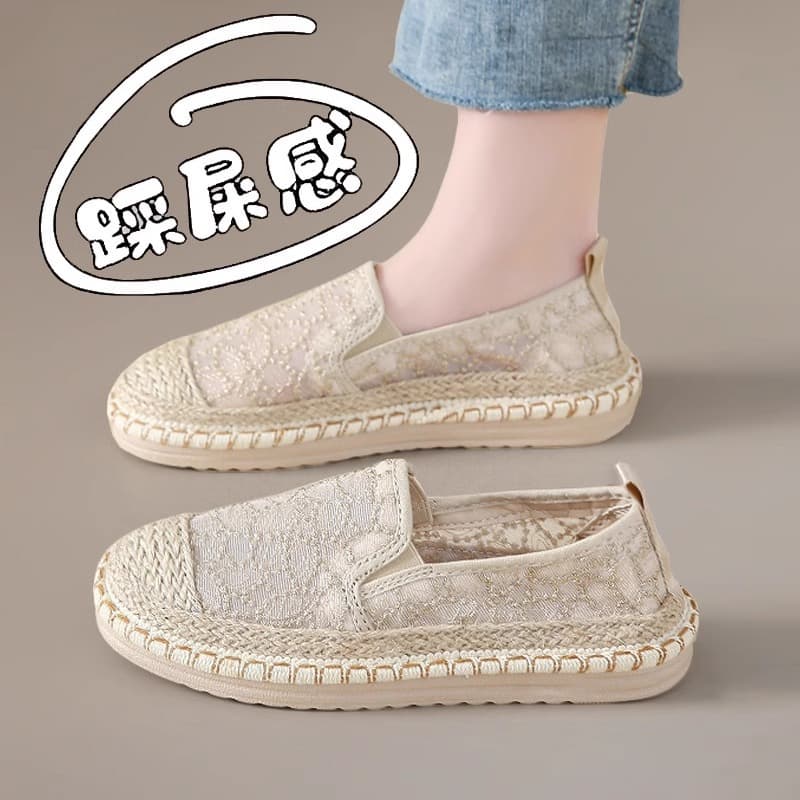 Cross-border Fisherman Shoes for Women Summer Mesh Breathable Lightweight Soft Sole Ethnic Style Old Beijing Cloth Shoes Women's Flats