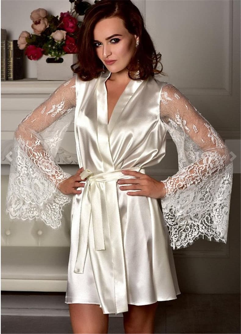 New Cross-Border Women's Summer Pajamas Silk-Like Robe Bathrobe Plus Size Sexy Charming Bathrobe Nightgown