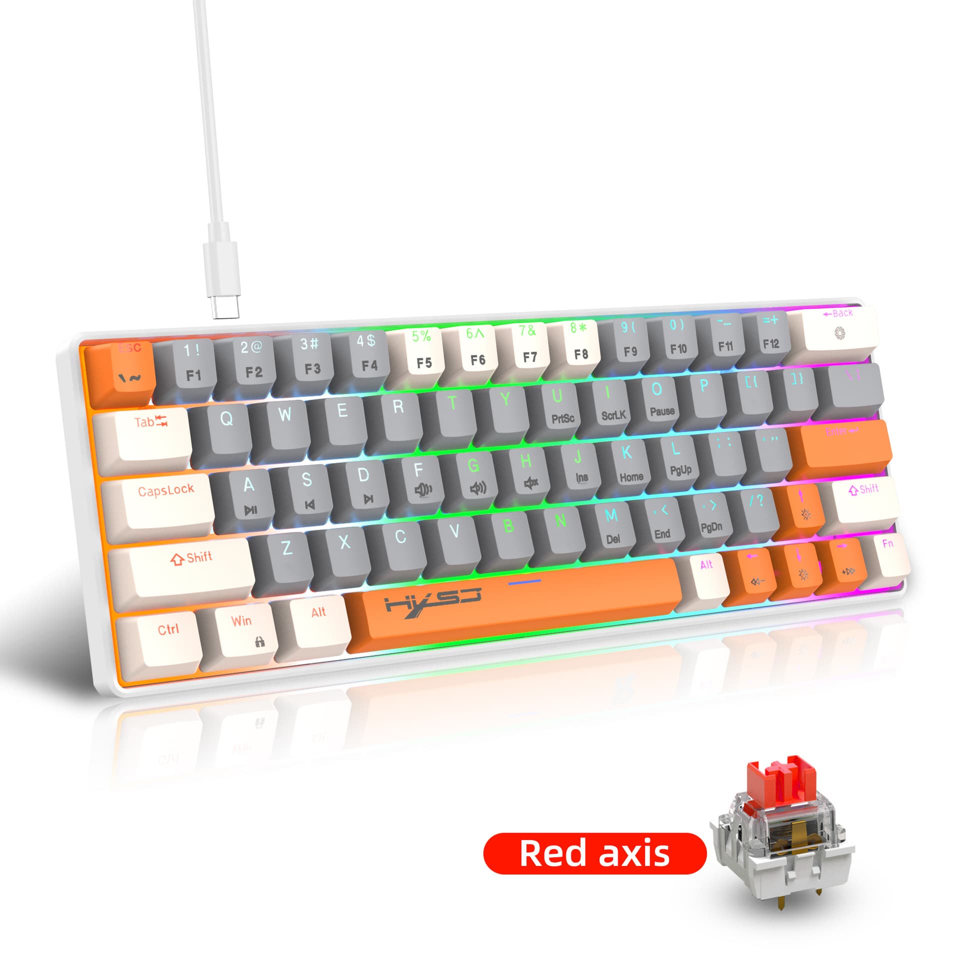 63-Key Portable 60% Mechanical Gaming Keyboard RGB Backlit Compact Mini Gaming Keyboard