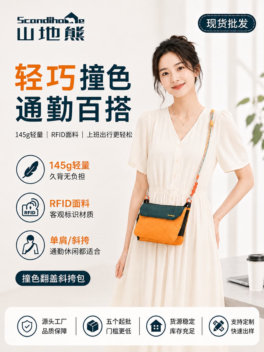 New Color-Block Multi-Function Water-Resistant Crossbody Bag Nylon Travel Versatile Lightweight RFID Anti-Theft Shoulder Bag