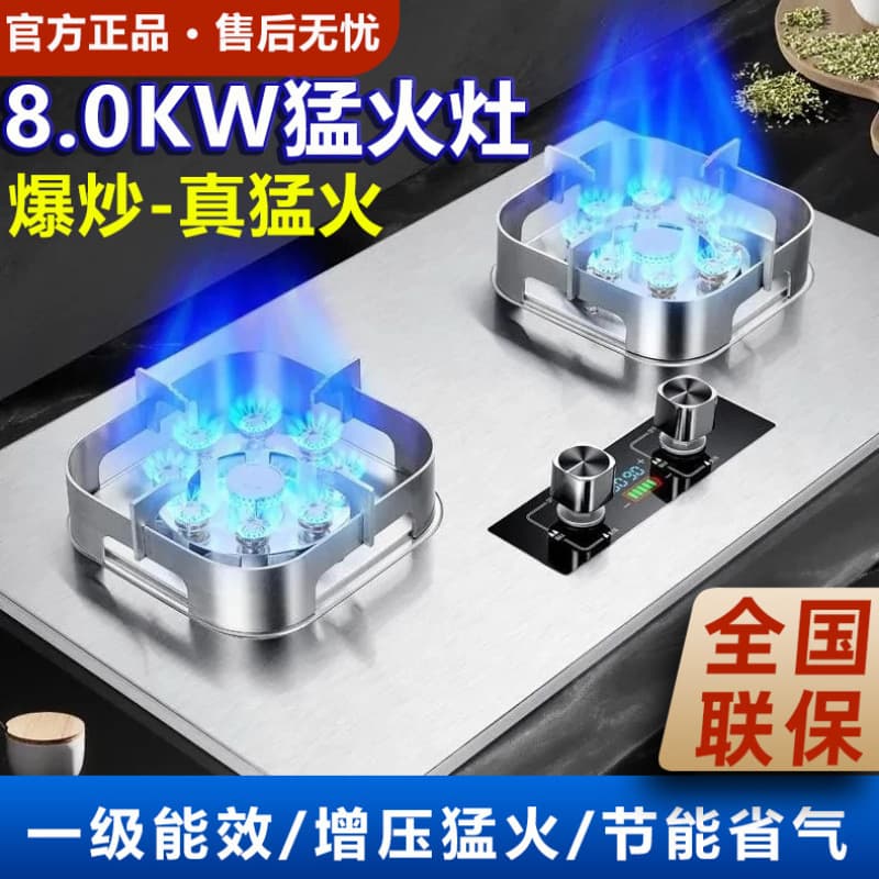 Dual burner gas stove for home, built-in nine-cavity high flame, compatible with natural gas and LPG, foreign trade supply chain factory.