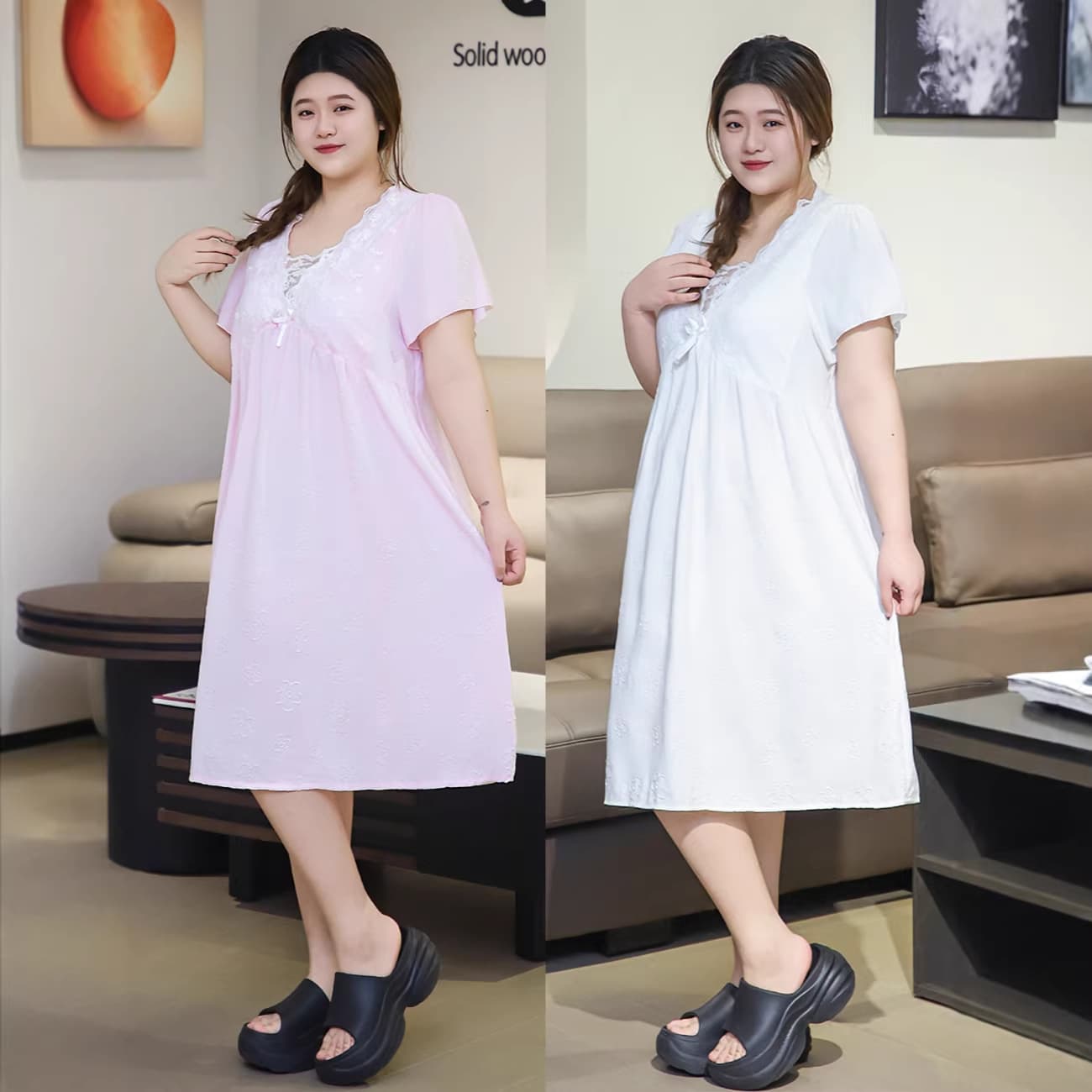 2026 Summer French-style Cooling Nightgown with Padded Bra for Plus Size Women (300 lbs)