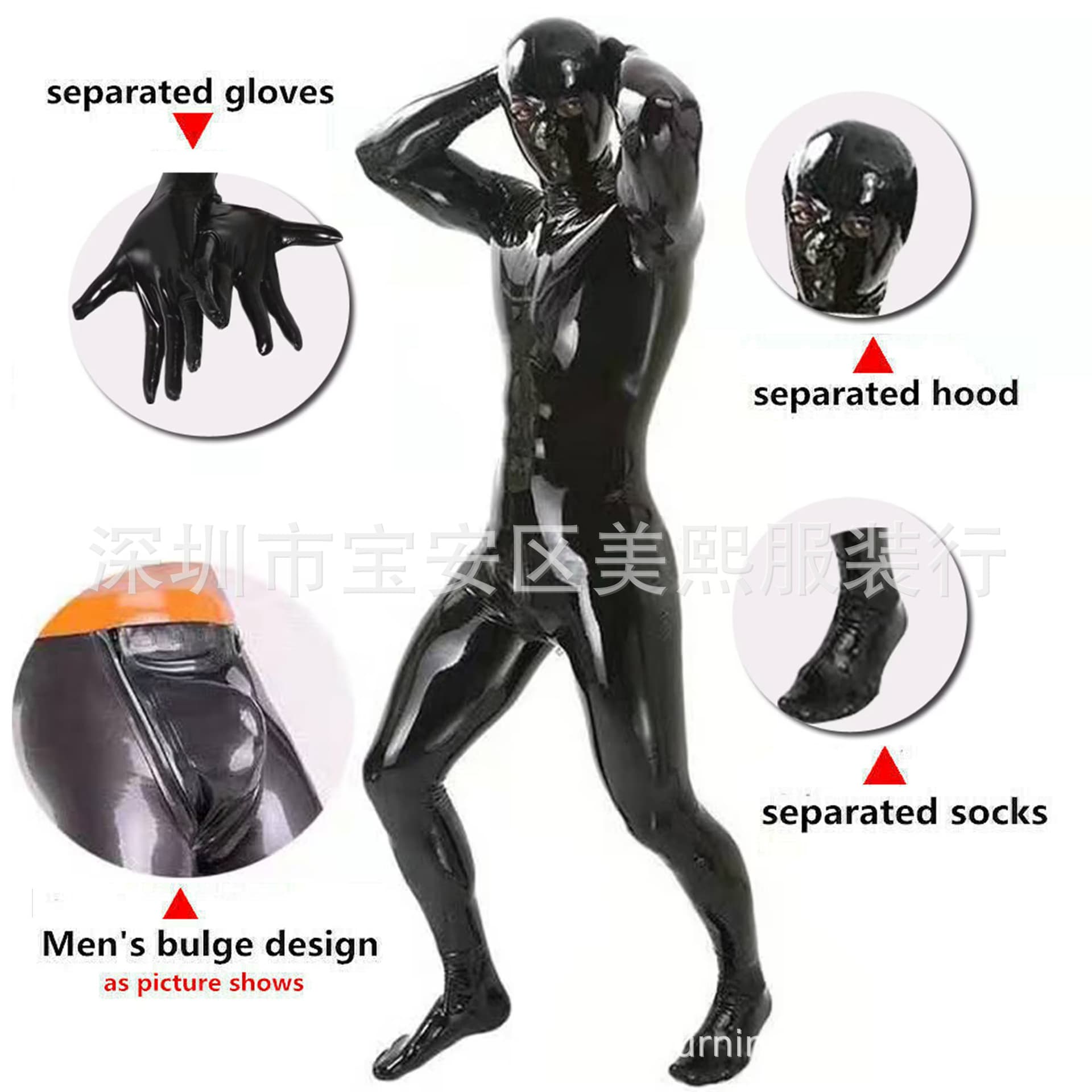 New 4XL 5XL European and American Shapewear, Male Servant Sexy Stage Costume, Mirror Surface Shiny Leather Full-Body Bodysuit 6819