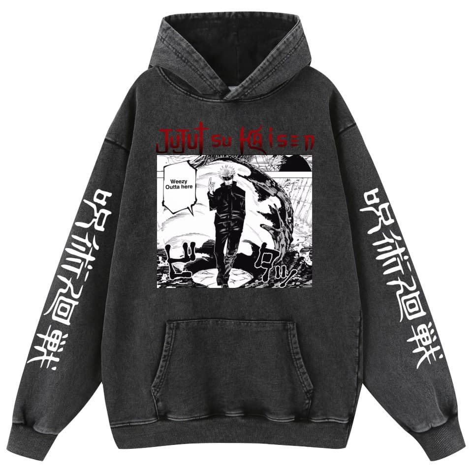 Washed Vintage Distressed Cotton Jujutsu Kaisen Cross-Border Hoodie Unisex Pullover