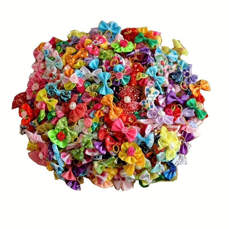 2026 New Cross-border Drop Shipping 50 Cartoon-style Rhinestone Pearl Bows (with Rubber)