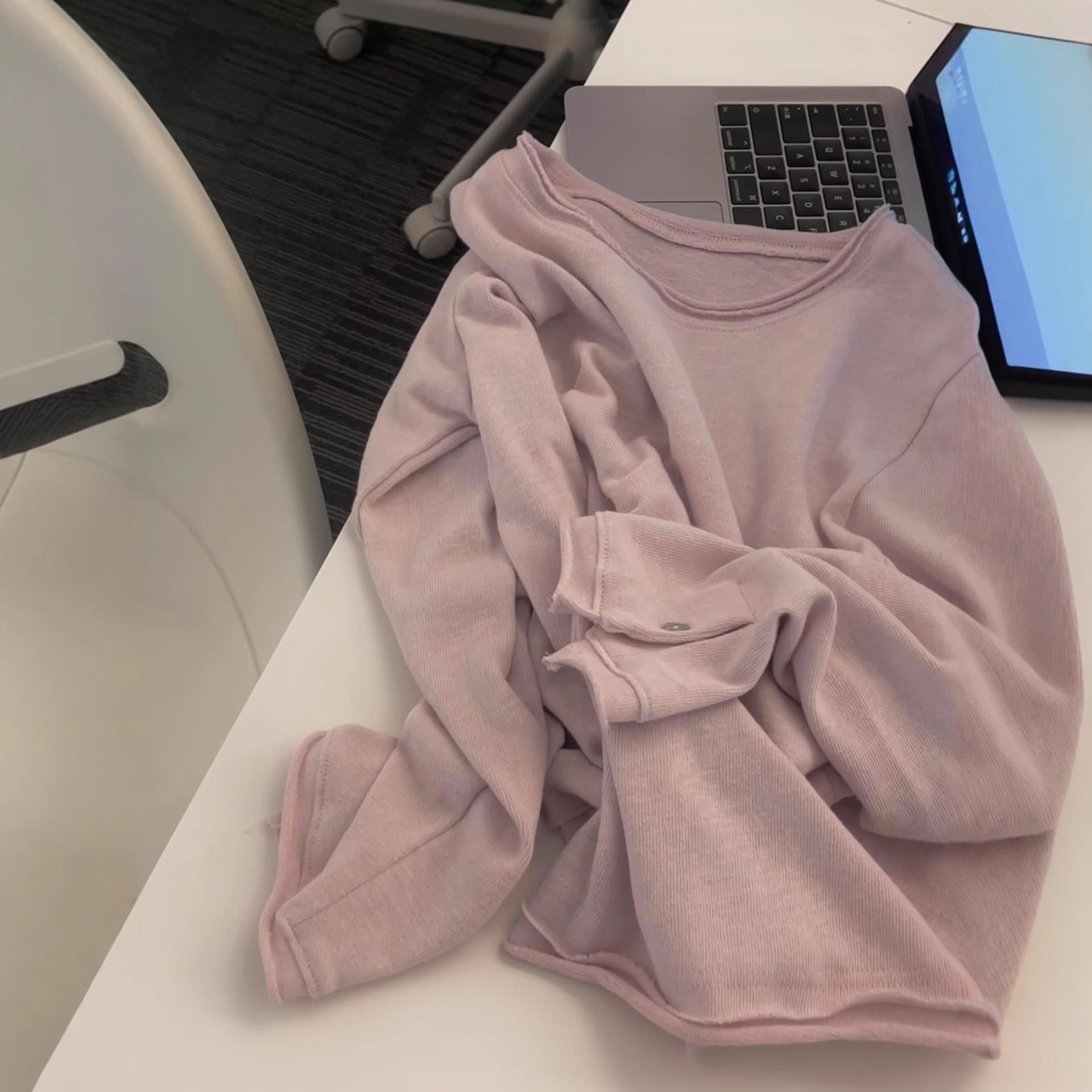 Subtle~ Pink Distressed Rolled Hem Relaxed Unique Button Long-sleeve Layering Innerwear Base Top 2025 Early Autumn