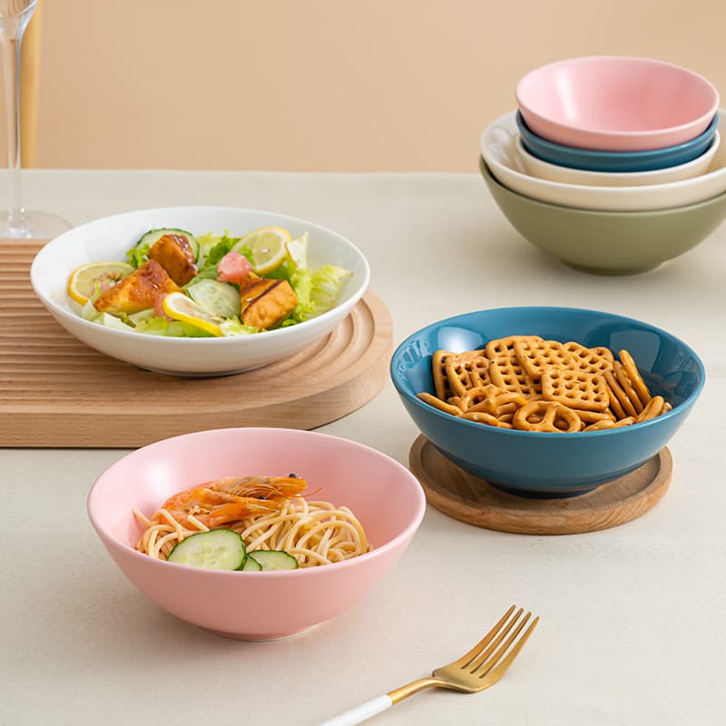 Simple household soup bowl noodle bowl petty bourgeoisie rice bowl western restaurant salad bowl solid color ceramic bowl tableware set wholesale
