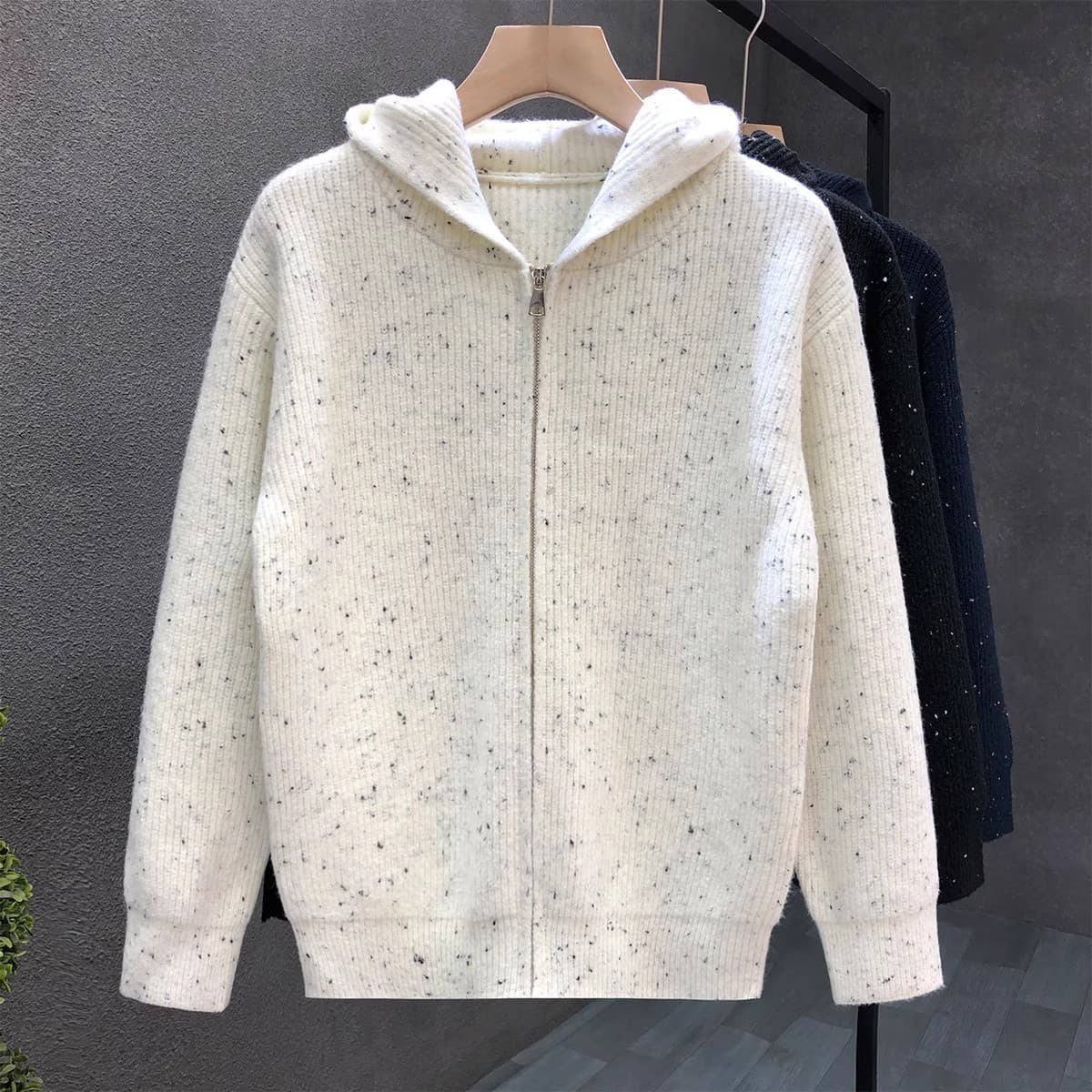High-Street Hong Kong Style Loose Zip-Up Sweater Jacket for Men, Trendy Brand Open-Front Knit Cardigan, 2025 Fall/Winter Top