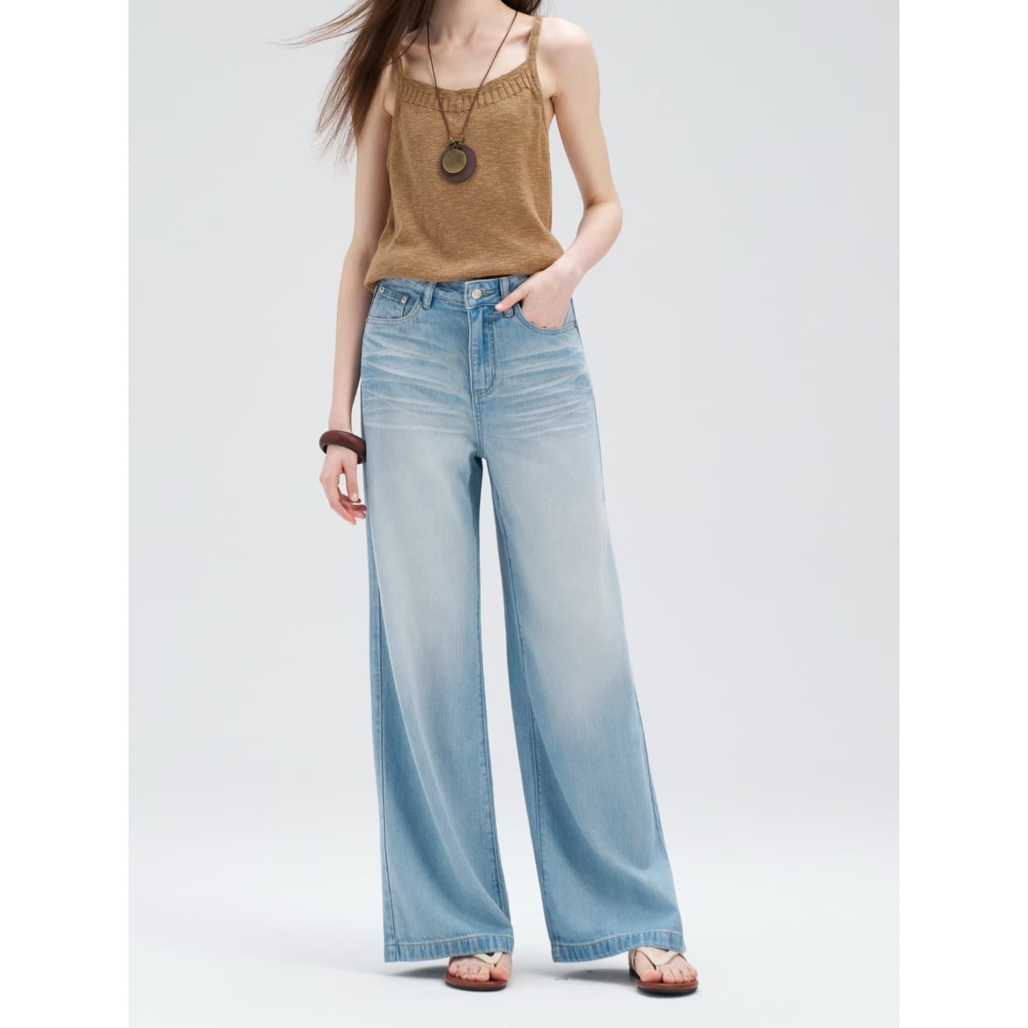 2026 Summer New Tencel Denim Jeans for Women, Lyocell Soft Comfortable Versatile Straight Wide Leg Floor-Length Pants