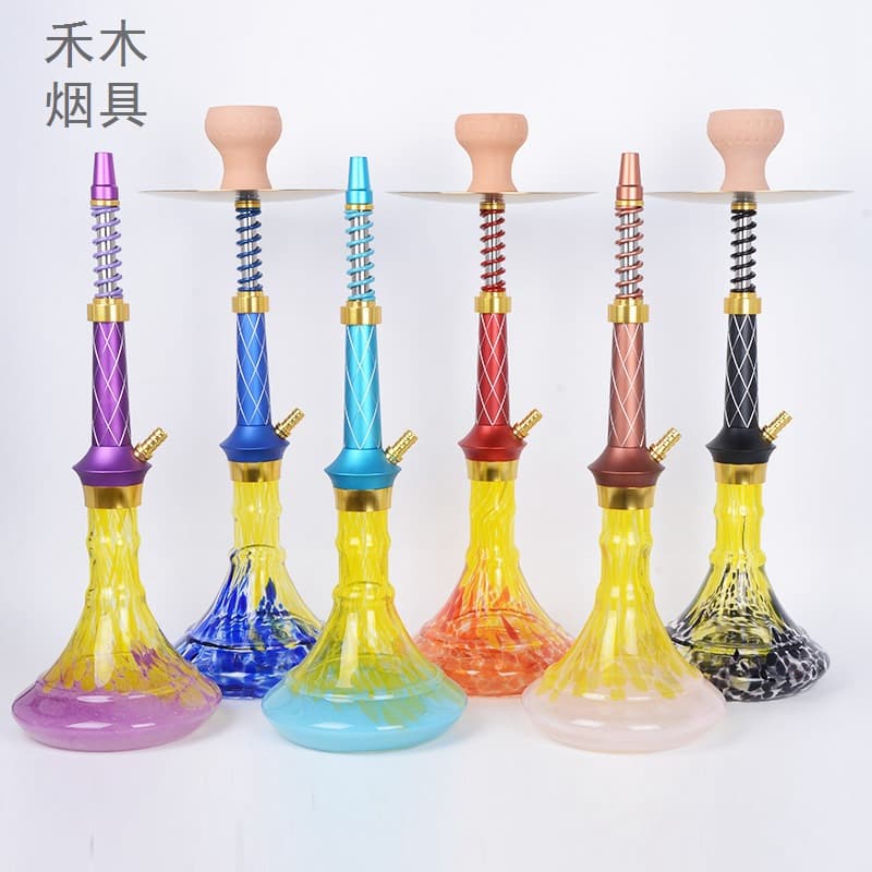 Arabian shisha factory spring hookah golden aluminum alloy medium single tube hookah click 982