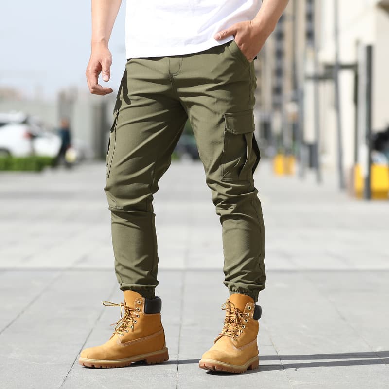 Spring Summer Men's Multi-Pocket Work Pants Casual Sports Outdoor Long Trousers Low Waist Straight Leg Polyester Fabric